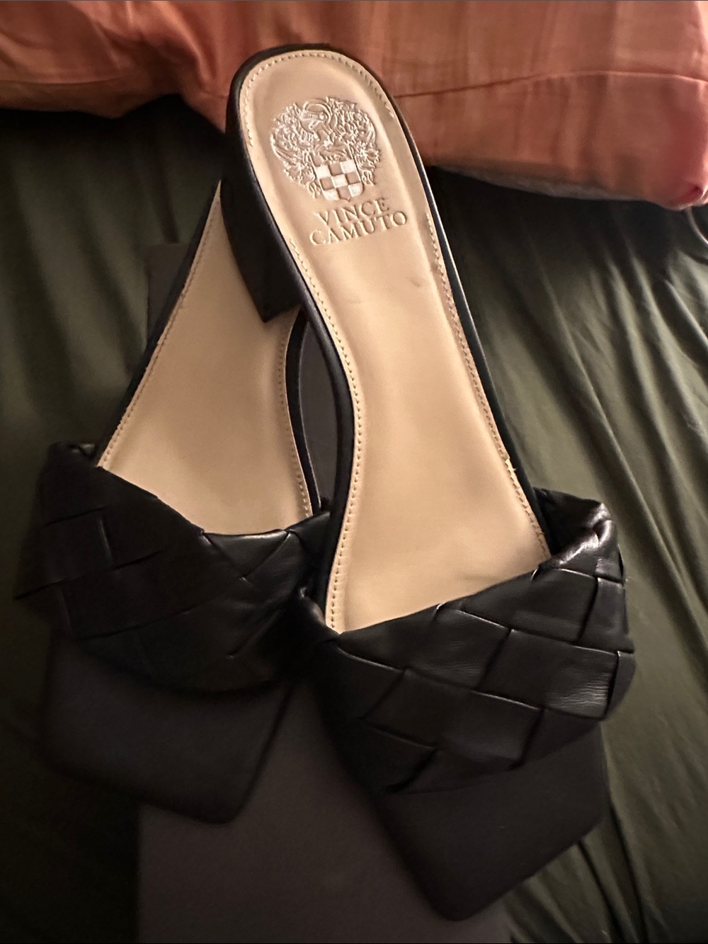 Vince Camuto Black Woven Leather Slide Sandals